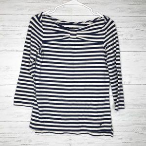 Kate Spade Blue White Stripe Bow Long Sleeve Top